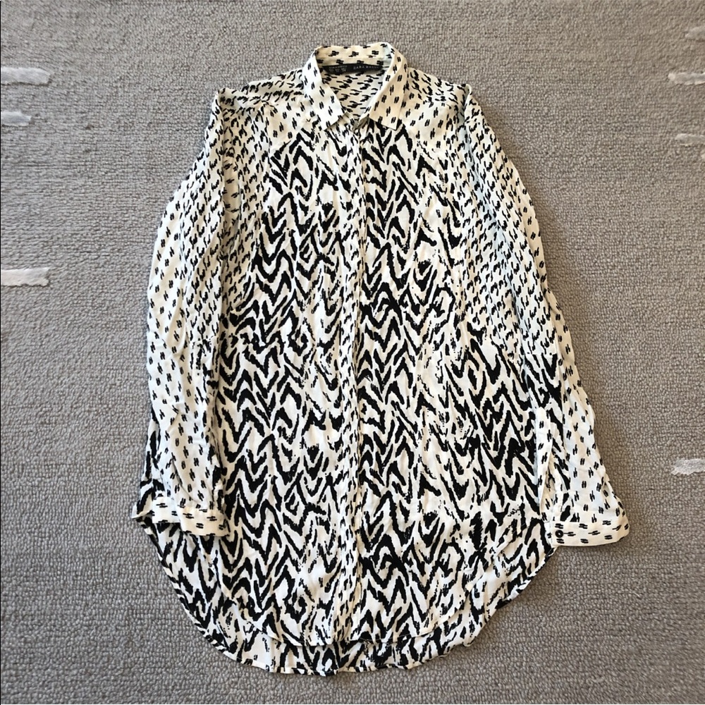 ZARA Black White Print Button Up Shirt